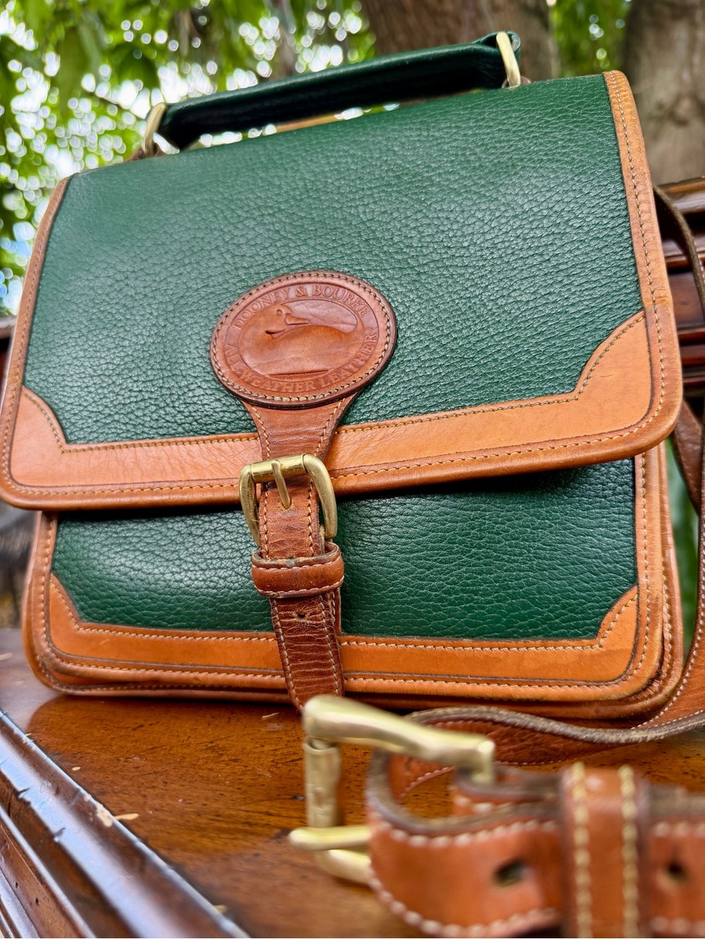Vintage 1994 Dooney & Bourke All Weather Leather Surrey Carrier R120 Fir Green
